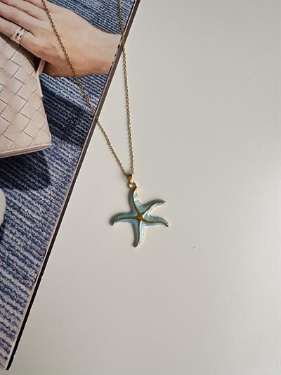 Çelik Mavi Sedefli Deniz Yıldızı Kolyesi