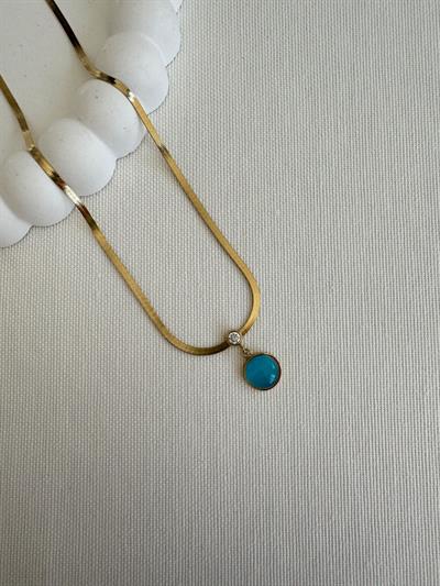 Çelik Mavi Taşlı Italyan Kolye