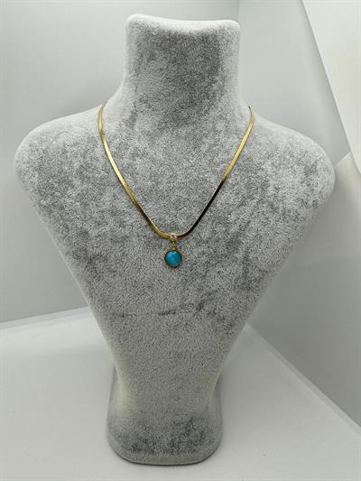 Çelik Mavi Taşlı Italyan Kolye