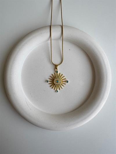 Çelik Mavi Taşlı Kolye