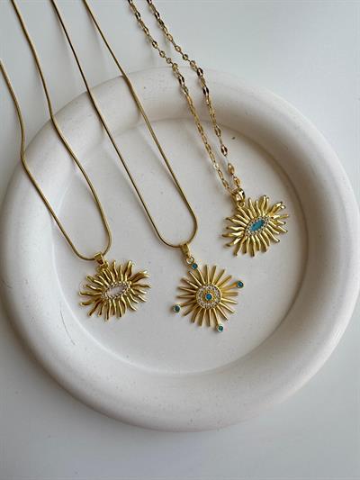 Çelik Mavi Taşlı Kolye