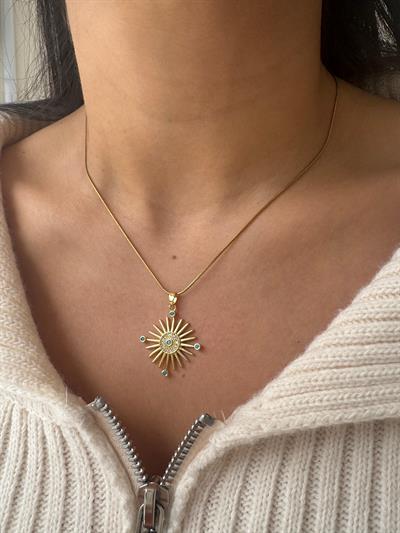 Çelik Mavi Taşlı Kolye