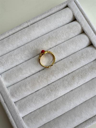 Çelik Oval Pembe Taşlı Yüzük