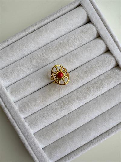 Çelik Oval Pembe Taşlı Yüzük