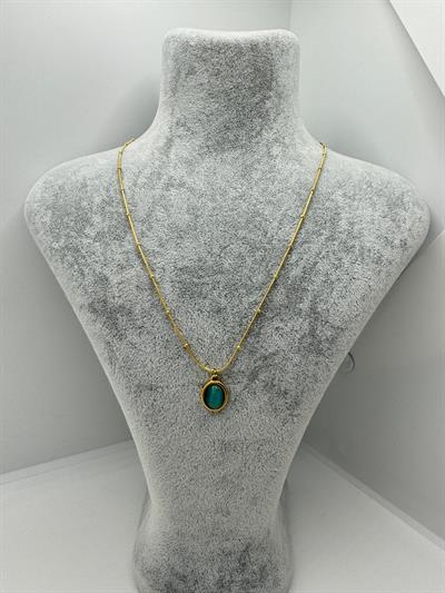 Çelik Mavi Taşlı Opal Kolye