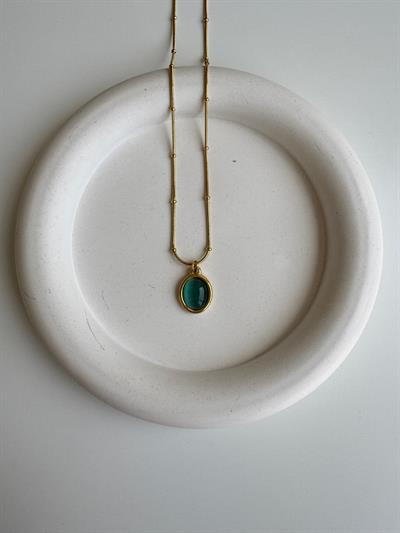 Çelik Mavi Taşlı Opal Kolye