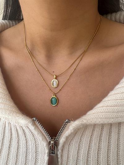 Çelik Mavi Taşlı Opal Kolye