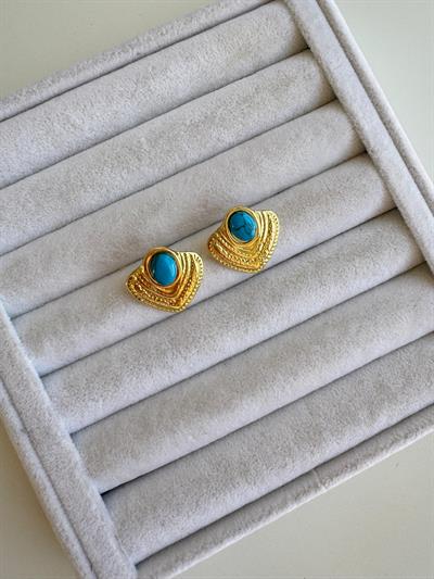 Çelik Mavi Taşlı Otantik Küpe