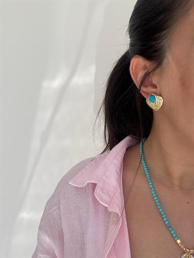 Çelik Mavi Taşlı Otantik Küpe