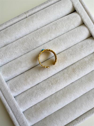 Çelik Mavi Taşlı Yüzük