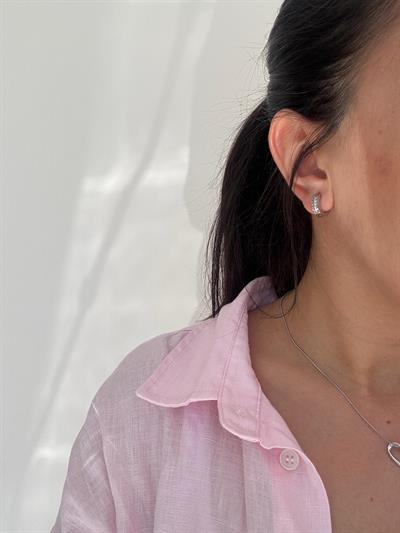 Çelik Mini Boy Taşlı Silver Halka Küpe