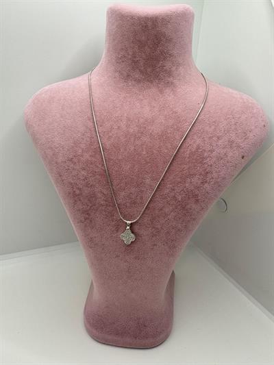 Çelik Minimal Taşlı Yonca Kolye (silver)