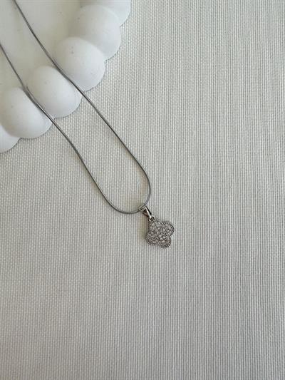 Çelik Minimal Taşlı Yonca Kolye (silver)