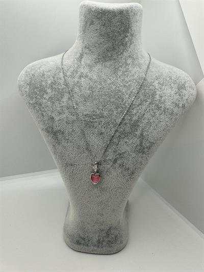 Çelik Mor Taşlı Kalp Kolye (silver)