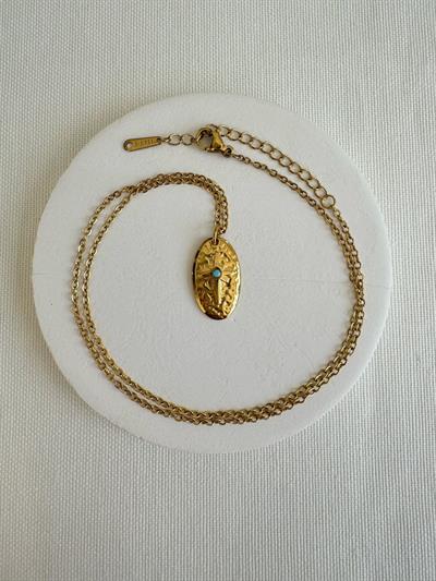 Çelik Oval Plaka Kutup Yıldızı Kolye