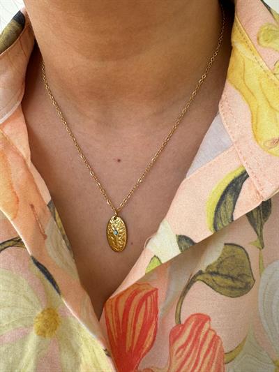 Çelik Oval Plaka Kutup Yıldızı Kolye