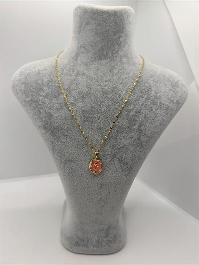 Çelik Pembe Mineli Lale Detaylı Kolye