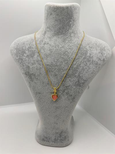 Çelik Pembe Taşlı Kalp Kolye