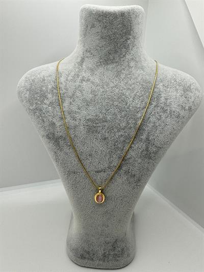 Çelik Pembe Taşlı Opal Kolye