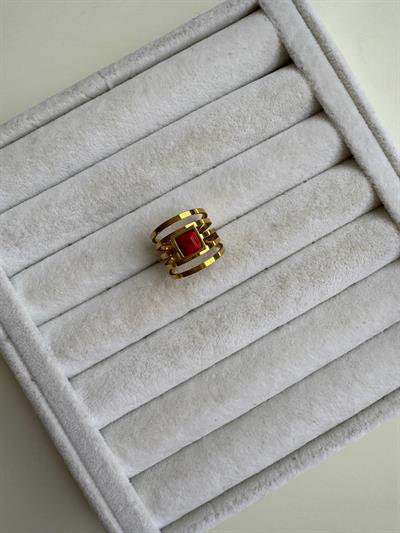 Çelik Pembe Taşlı Otantik Yüzük