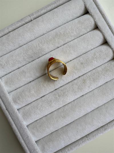 Çelik Pembe Taşlı Otantik Yüzük