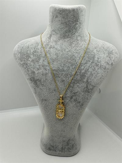 Çelik Sedefli Dikdörtgen Taşlı Yıldız Detaylı Kolye