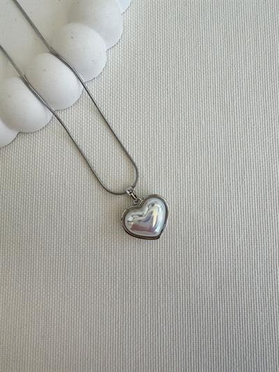 Çelik Sedefli Kalp Kolye (silver)