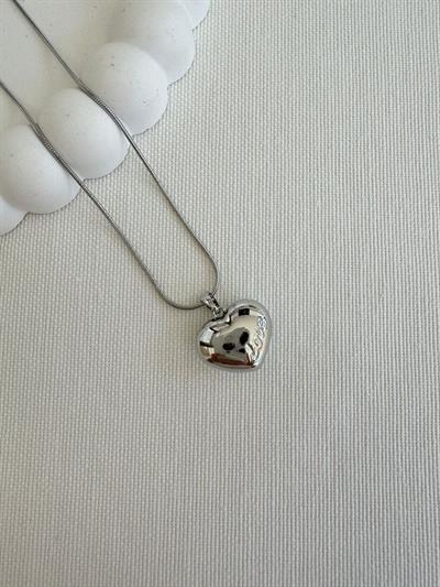 Çelik Sedefli Kalp Kolye (silver)