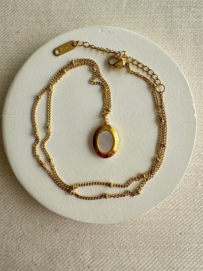 Çelik Sedefli Oval Kolye