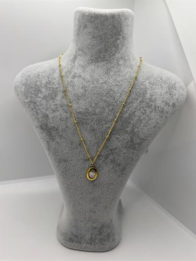 Çelik Sedefli Oval Kolye