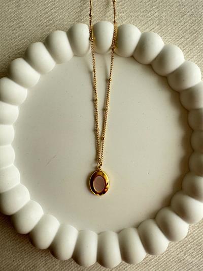 Çelik Sedefli Oval Kolye