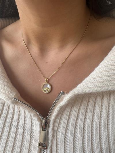 Çelik Sedefli Taşlı Göz Detaylı Kolye