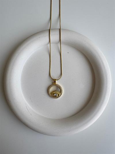 Çelik Sedefli Taşlı Göz Detaylı Kolye