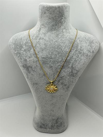 Çelik Sedefli Taşlı Yassı Güneş Kolye