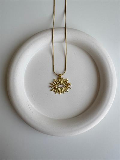 Çelik Sedefli Taşlı Yassı Güneş Kolye