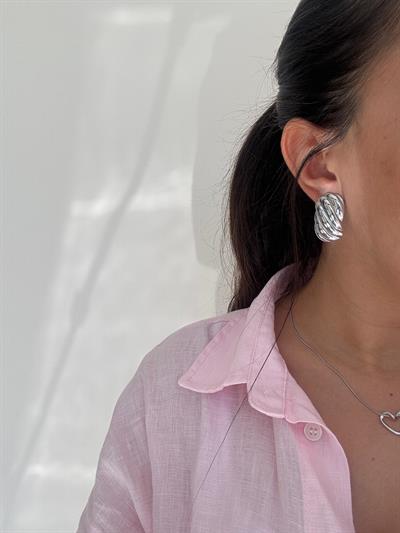 Çelik Silver Dikdörtgen Burgu Küpe