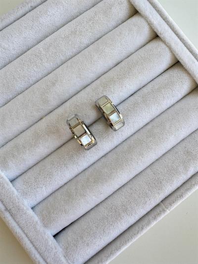 Çelik Silver Beyaz Sedefli Halka Küpe