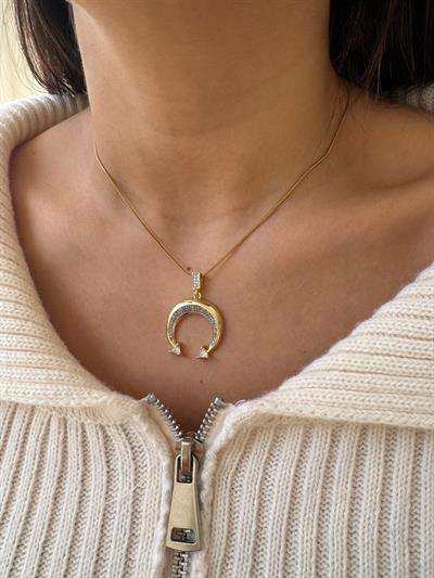 Çelik Taşlı Ay Kolye