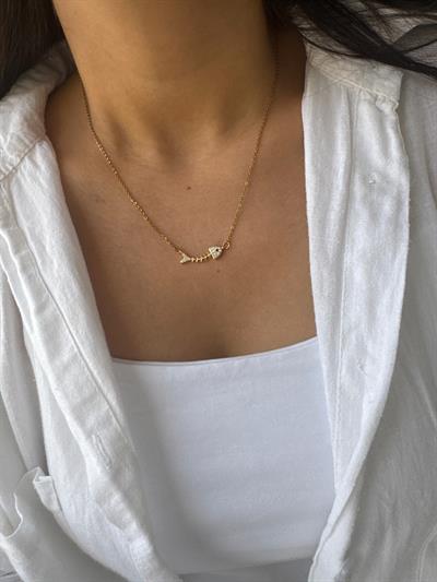 Çelik Taşlı Balık Kolye