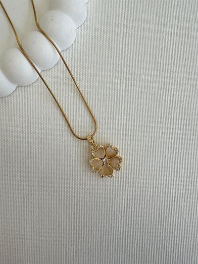 Çelik Taşlı Çiçek Kolye (gold)
