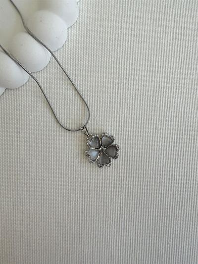 Çelik Taşlı Çiçek Kolye (silver)