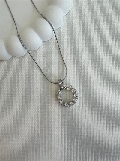 Çelik Taşlı Halka Kolye (silver)