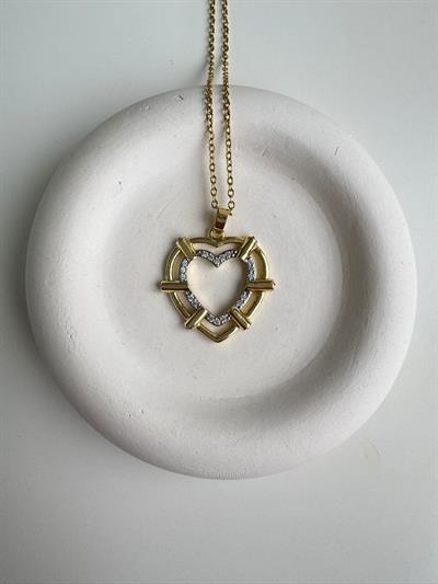 Çelik Taşlı Kalp Kolye