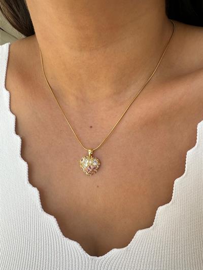 Çelik Taşlı Kalp Kolye (gold)