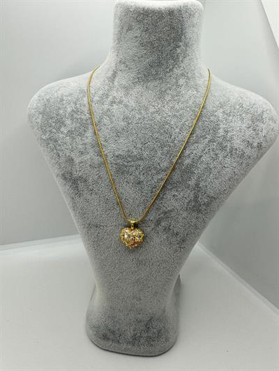Çelik Taşlı Kalp Kolye (gold)