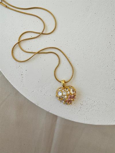 Çelik Taşlı Kalp Kolye (gold)
