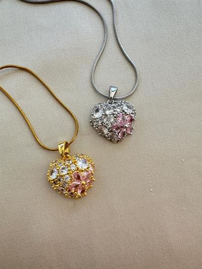 Çelik Taşlı Kalp Kolye (gold)