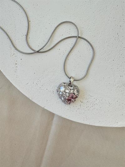 Çelik Taşlı Kalp Kolye (silver)