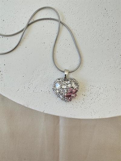 Çelik Taşlı Kalp Kolye (silver)