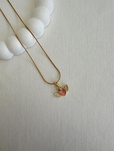 Çelik Taşlı Melek Kolye (taş rengi:pembe)